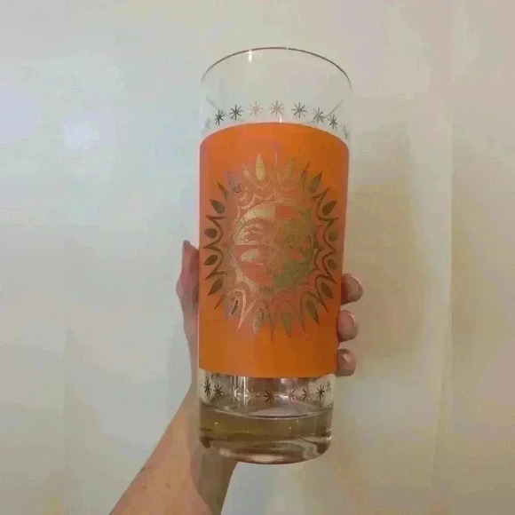 Vintage Celestial Sun Atomic 24K Gold Jeanette  Highball Glasses MCM - Picture 8 of 11